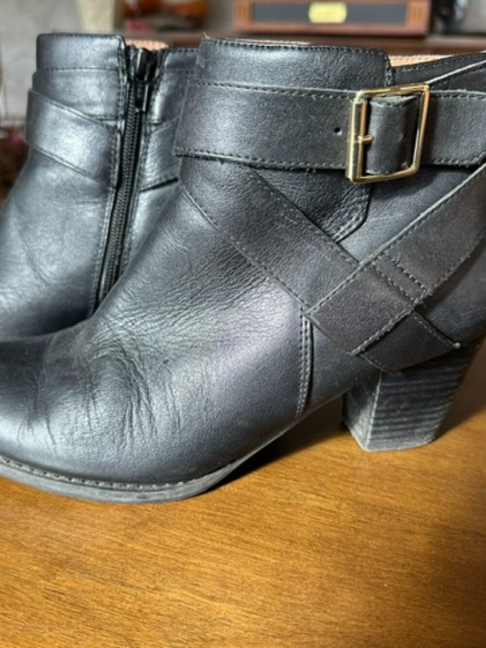 Vionic Trinity Black Leather Buckle Ankle Boot